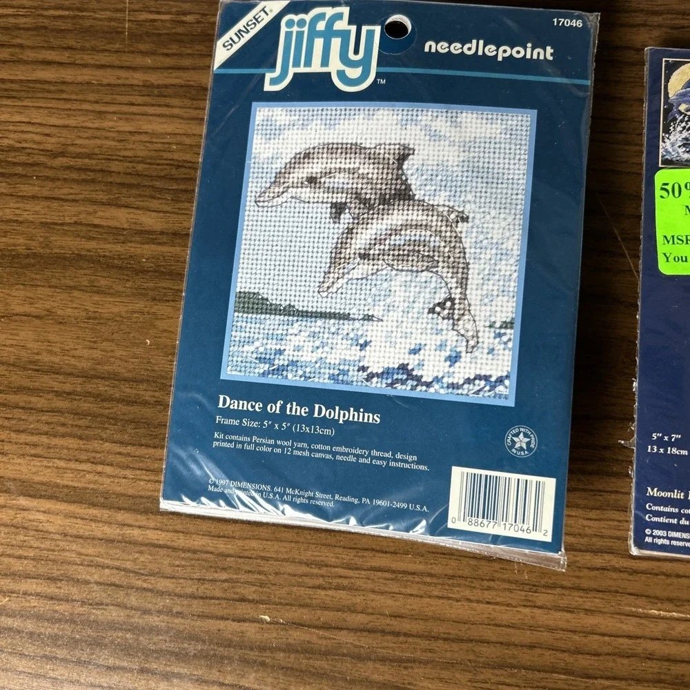 Dolphin Cross Stitch Kit Lot Sunset Charles Wysocki Lassen Jiffy Ocean NOS (4)